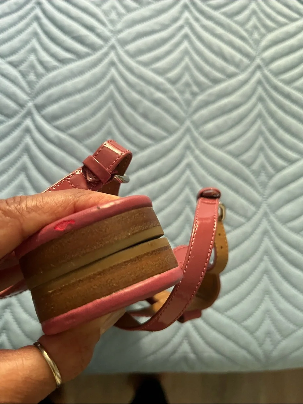 COACH Coral Pink Leather T-Strap Sandals with Gold Hardware